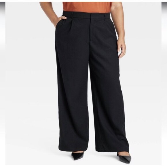 Ava & Viv Black High Rise Wide Leg Trousers Pants Size 16 - Picture 1 of 6